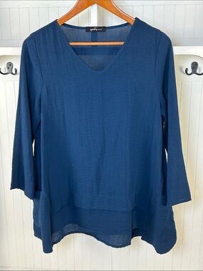 Yushi Blue Gauze Boho Layered Tunic High Low Lagenlook